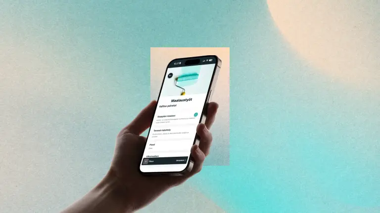 A hand holding a smartphone displaying the ApuMate home services booking app
